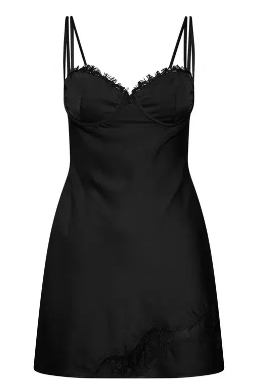 Meshki Joslyn Satin Slip Mini Dress Black Size 6  for rent on The Volte - main image