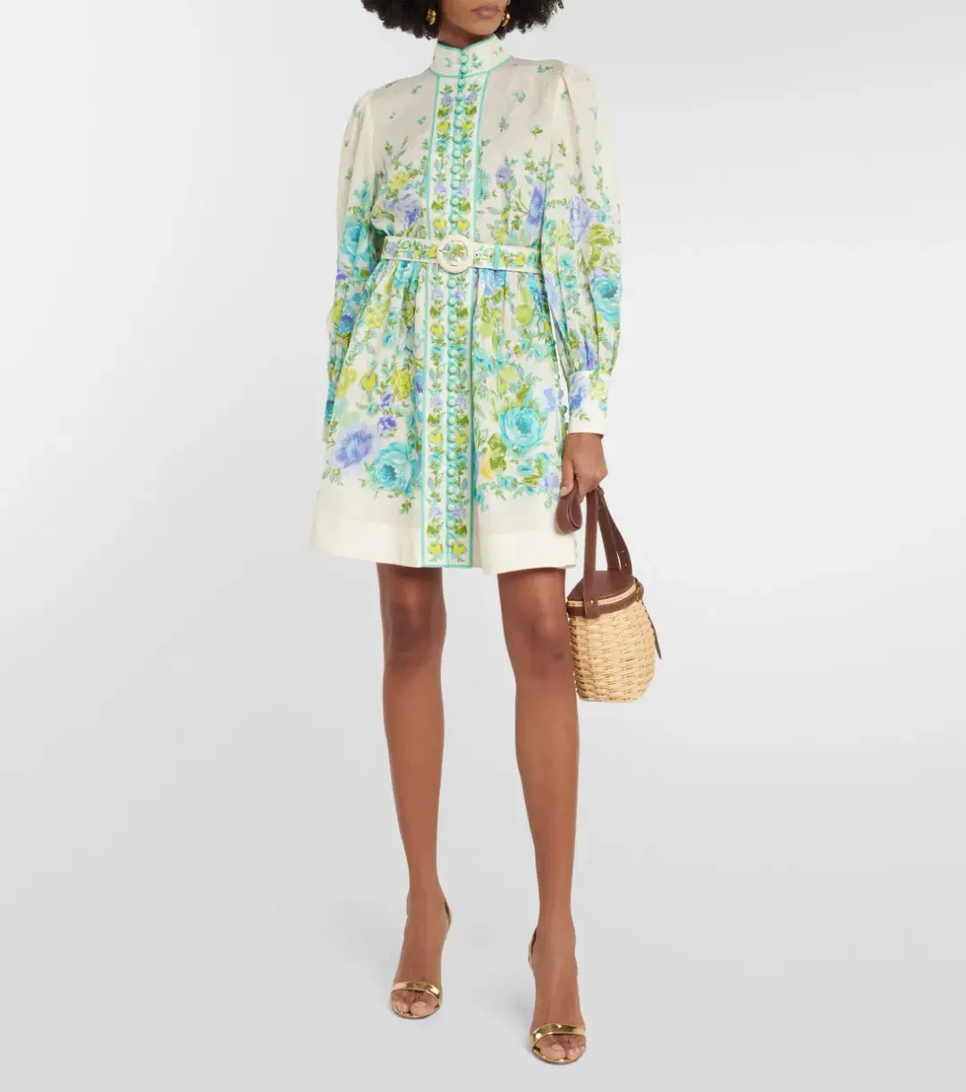 Zimmermann The Raie Buttoned Mini Dress in Teal / Blue Floral Size 1 / AU 10 for rent on The Volte - main image