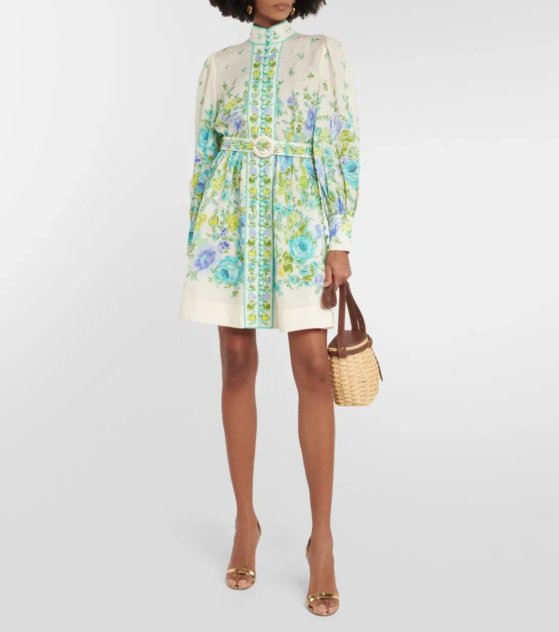 Zimmermann The Raie Buttoned Mini Dress in Teal / Blue Floral Size 1 / AU 10 - Image 1