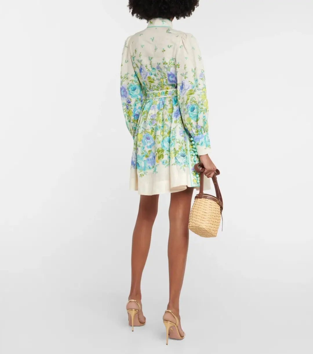 Zimmermann The Raie Buttoned Mini Dress in Teal / Blue Floral Size 1 / AU 10 for rent on The Volte - main image