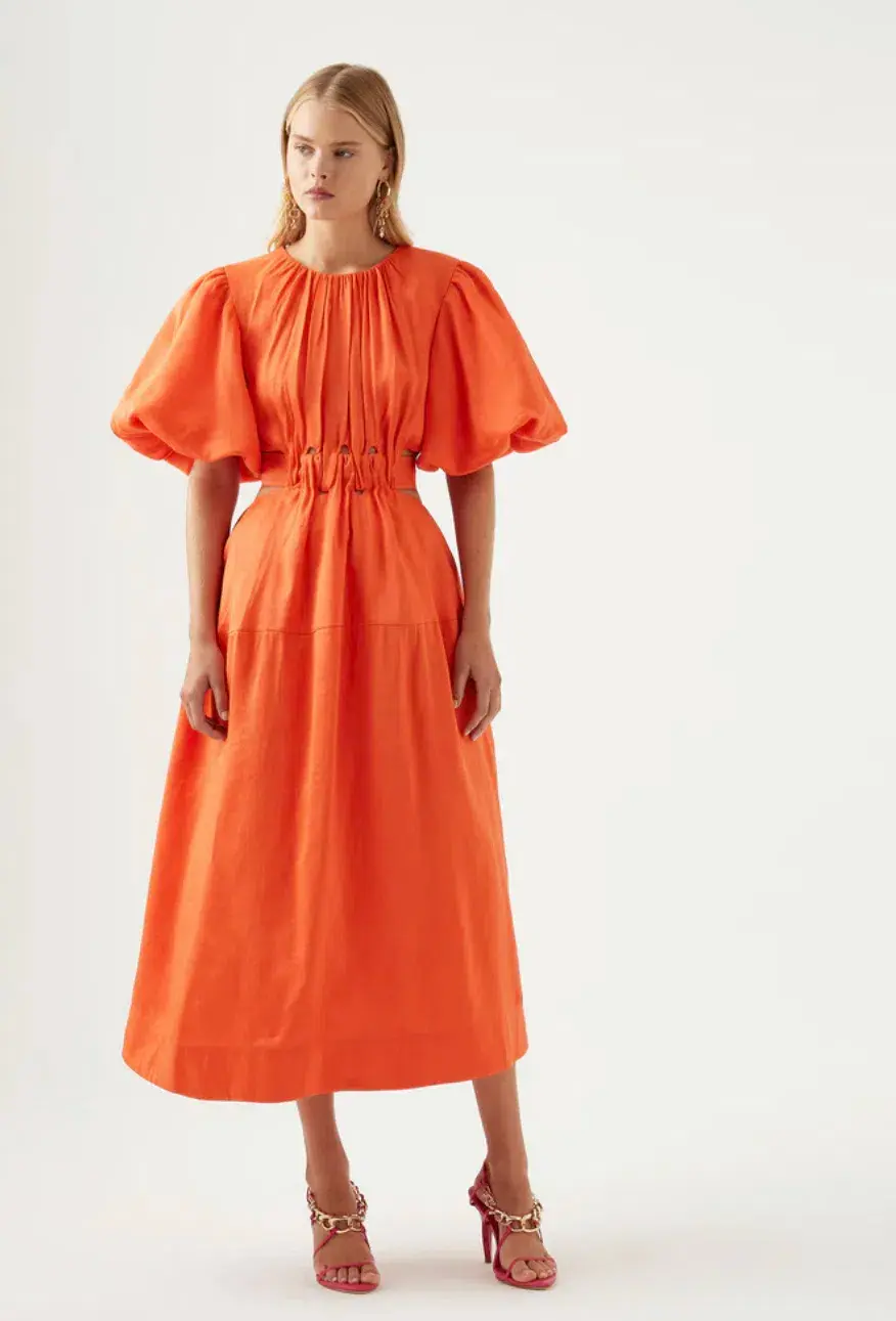 Aje Mimosa Midi Dress Orange Size AU 10 - Image 1