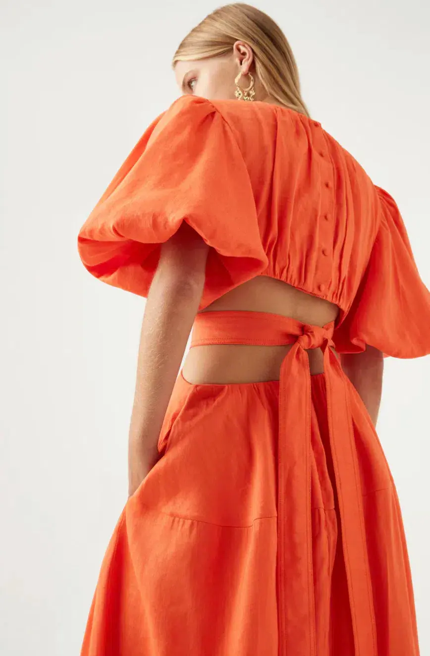 Aje Mimosa Midi Dress Orange Size AU 10 - Image 2