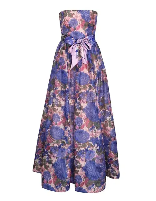 Zimmermann High Tide Strapless Dress Purple Ikat Floral Size 0 / AU 8 - Image 3