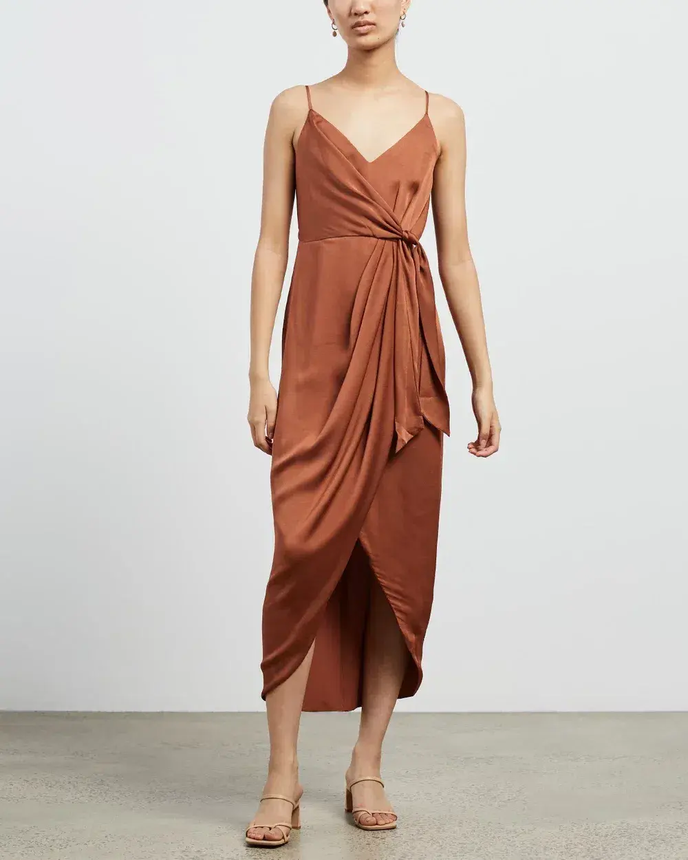 Shona Joy Luxe Tie Front Cocktail Dress Mocha Size AU 16 - Image 1