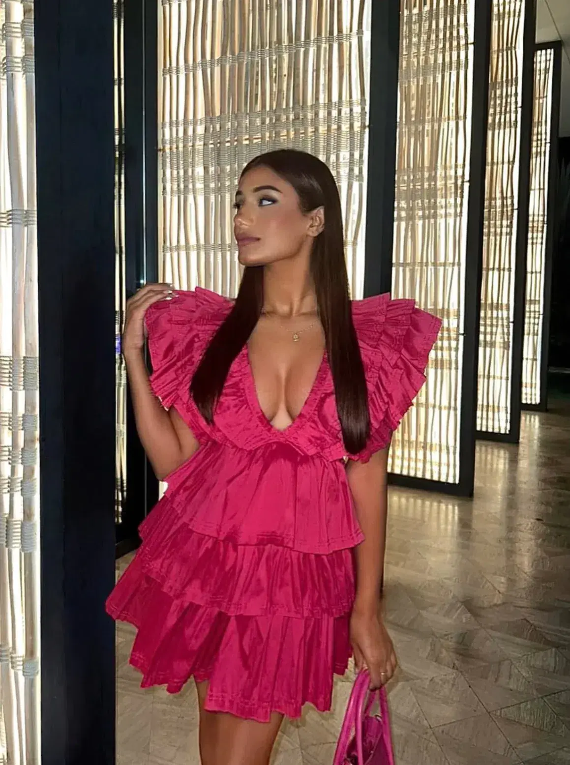 Aje Rhythmic Frilled Mini Dress Pink Size AU 16 - Image 5