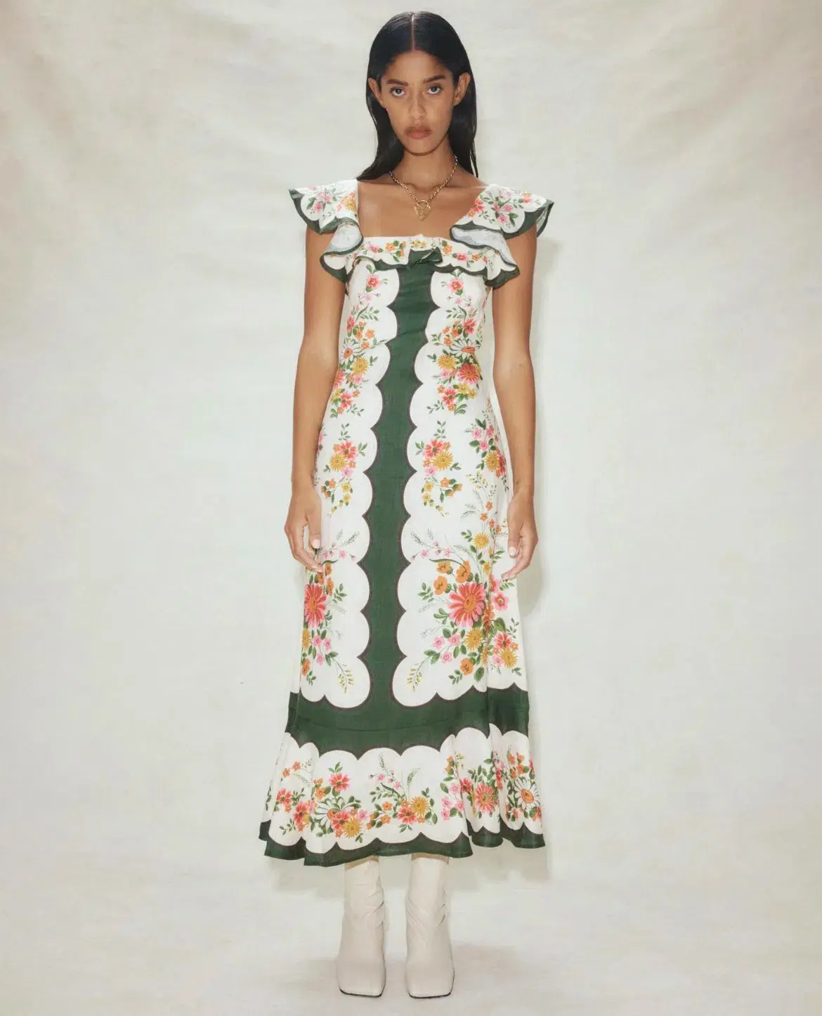 Alemais Elisabetta Ruffle Midi Dress Multi Size AU 8 - Image 1