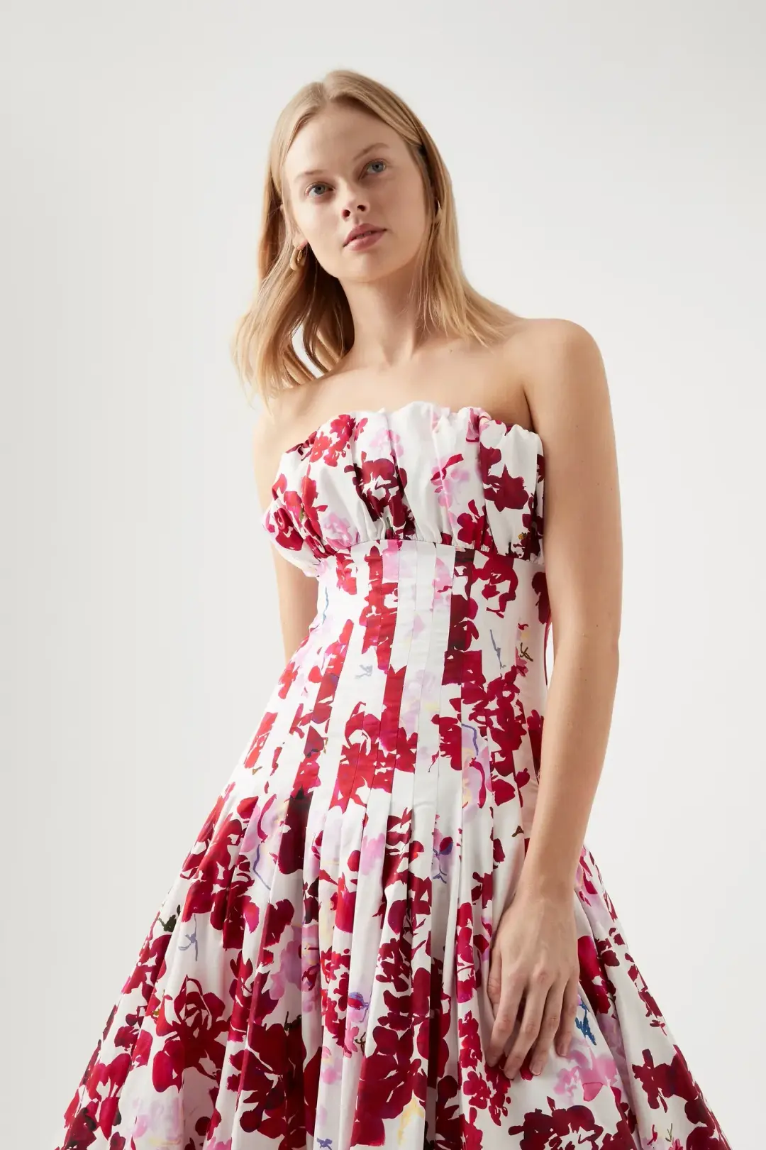 Aje Mathilde Bubble Hem Midi Dress Rose Print Size 12 for rent on The Volte - main image