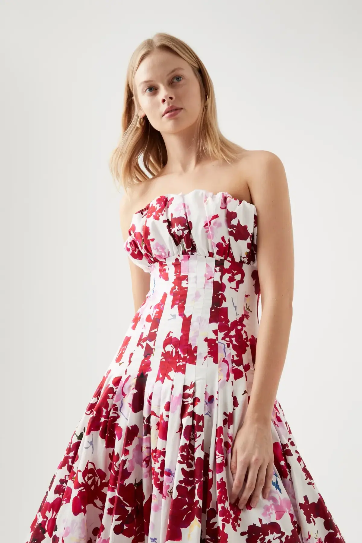 Aje Mathilde Bubble Hem Midi Dress Rose Print Size 12 - Image 2