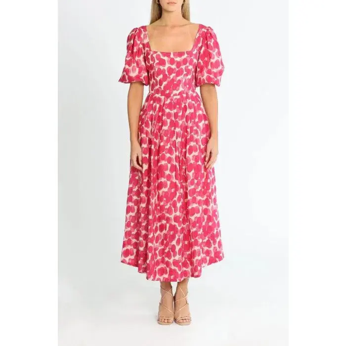 Ministry of Style Mottled Blossoms Midi Dress Pink Print Size 16 - Image 1