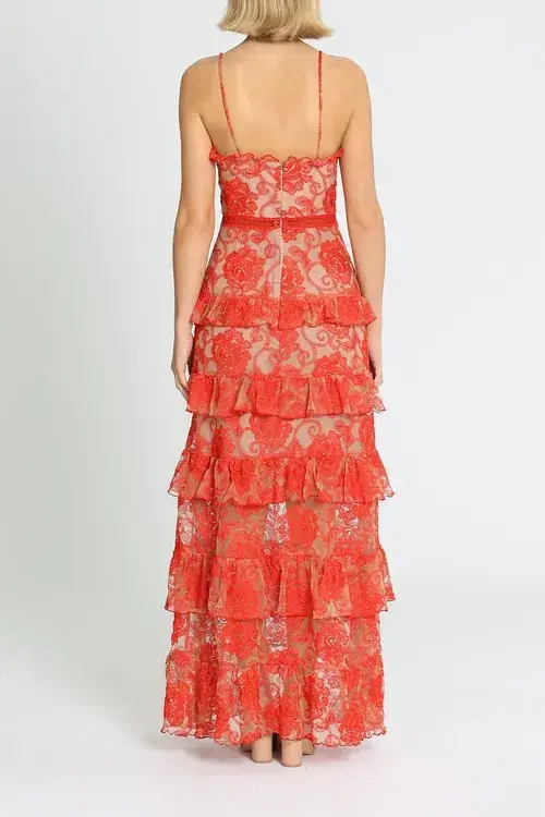 Nicholas Rosie Lace Tiered Gown Red Size 10 - Image 4