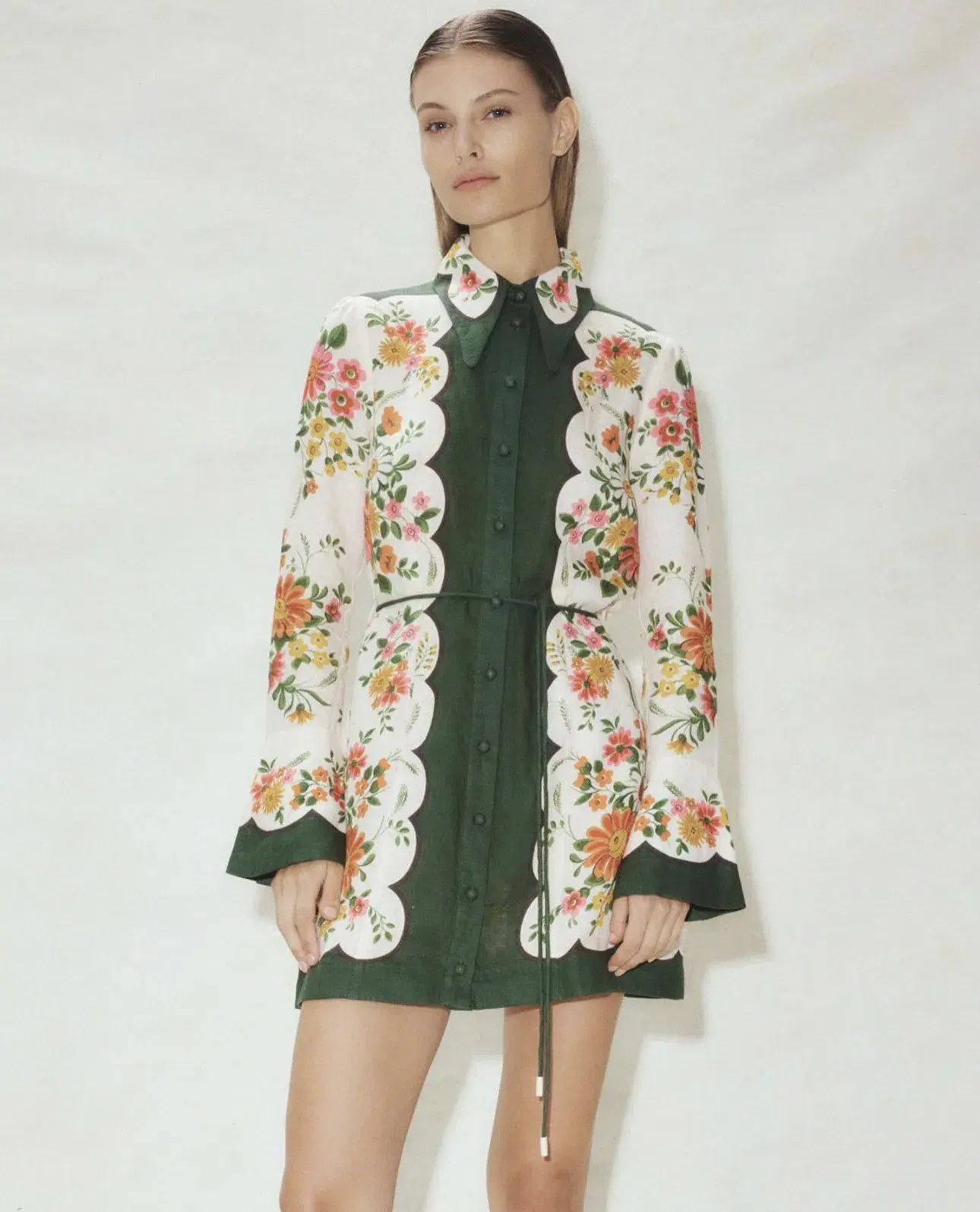 Alemais Elisabetta Mini Dress Green/Floral  Size 10 - Image 1