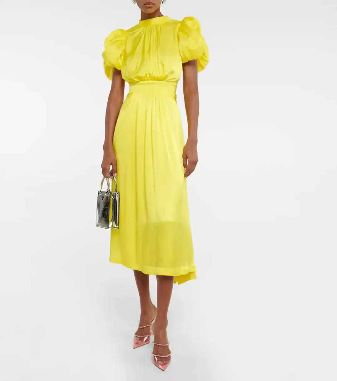 Rotate By Birger Christensen Heavy Satin Midi Dress Blazing Yellow Size 10 for rent on The Volte - main image