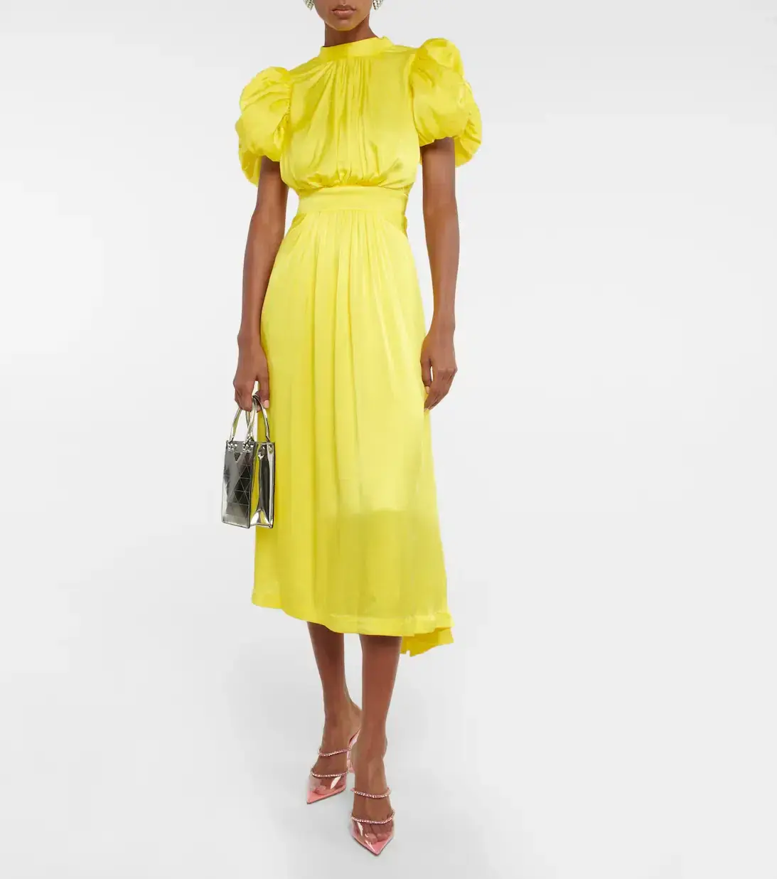 Rotate By Birger Christensen Heavy Satin Midi Dress Blazing Yellow Size 10 - Image 2