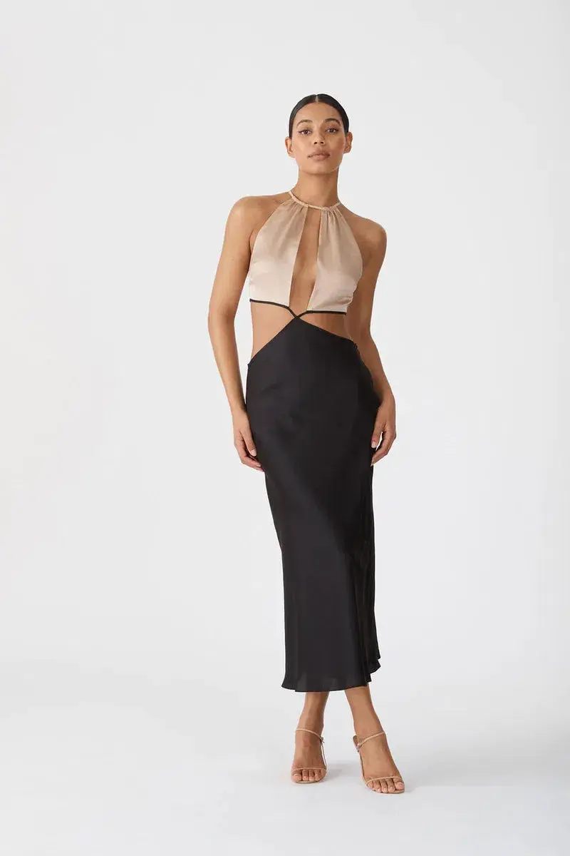 San Sloane Selene Midi Dress Black/Beige Size 10  - Image 1