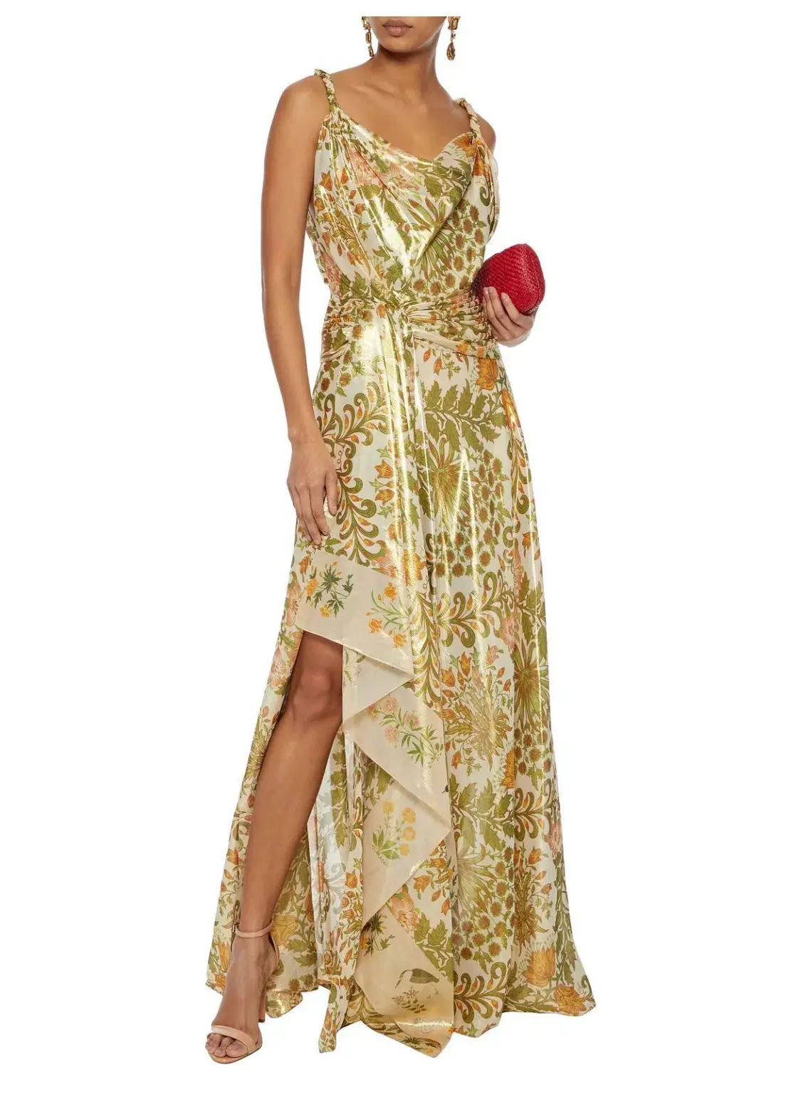 Oscar De La Renta Metallic Lamé Silk-Blend Crepe De Chine Gown Sage Green Size US 6 (AU 10) - Image 1