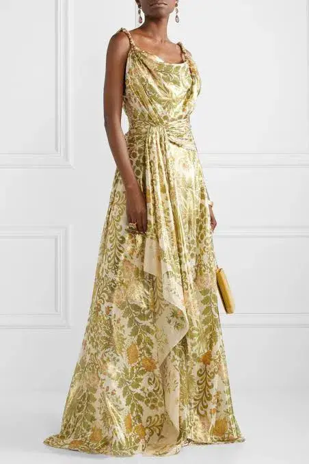 Oscar De La Renta Metallic Lamé Silk-Blend Crepe De Chine Gown Sage Green Size US 6 (AU 10) - Image 6