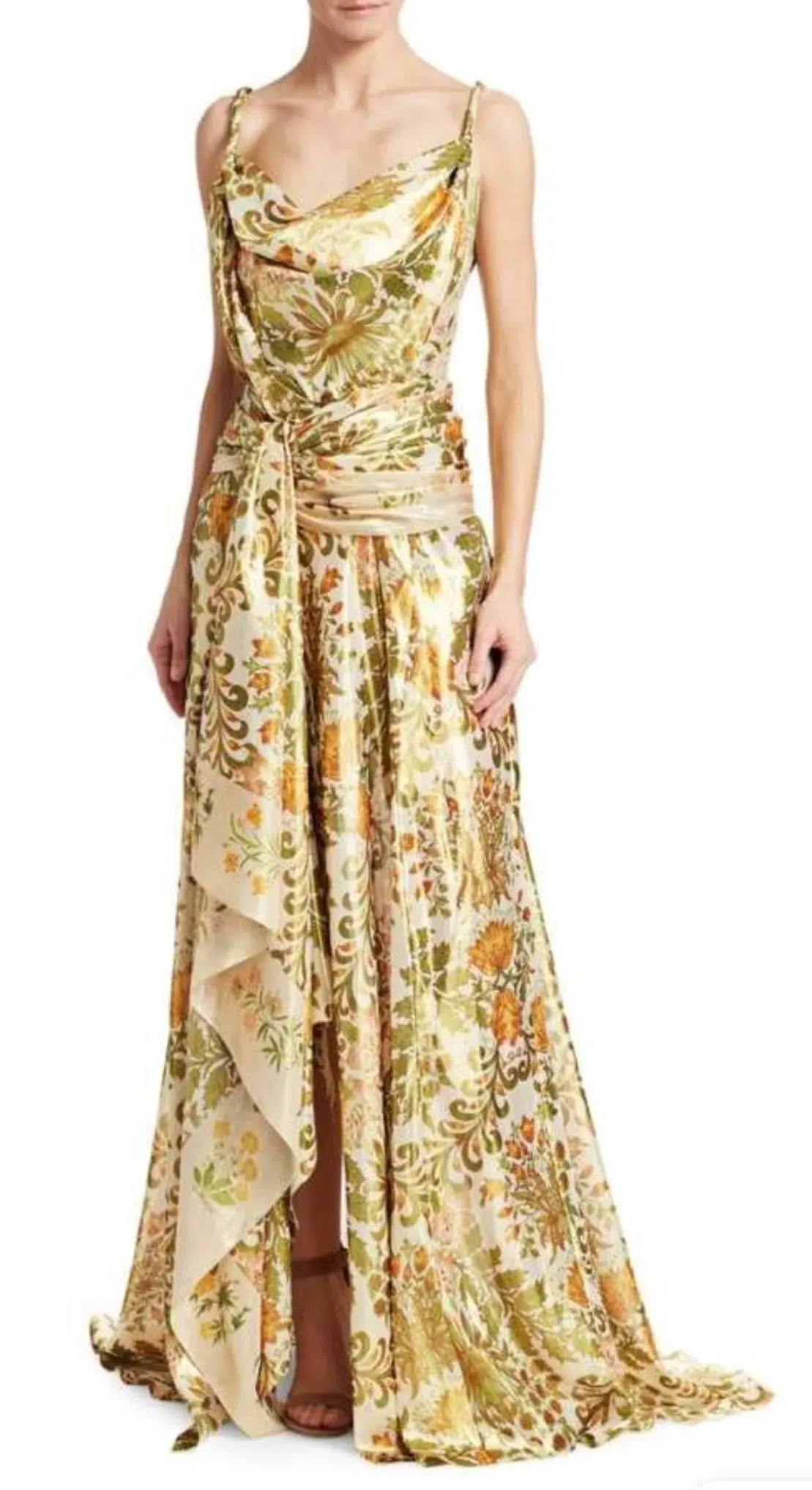 Oscar De La Renta Metallic Lamé Silk-Blend Crepe De Chine Gown Sage Green Size US 6 (AU 10) - Image 8