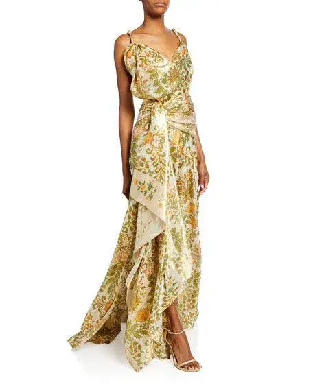 Oscar De La Renta Metallic Lamé Silk-Blend Crepe De Chine Gown Sage Green Size US 6 (AU 10) - Image 7