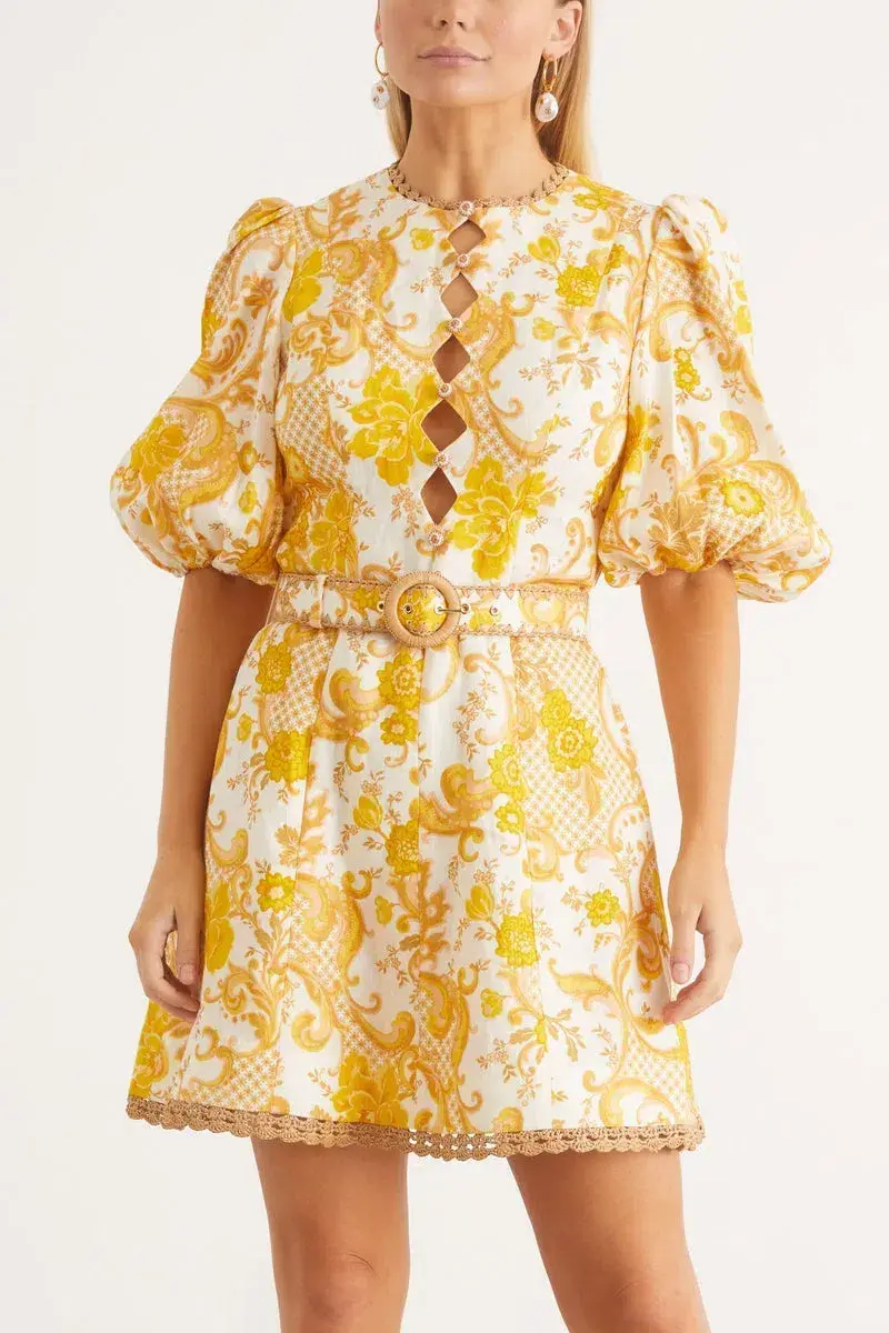 Zimmermann Postcard Mini Dress in Swirl Floral Size 0/AU 8 for rent on The Volte - main image
