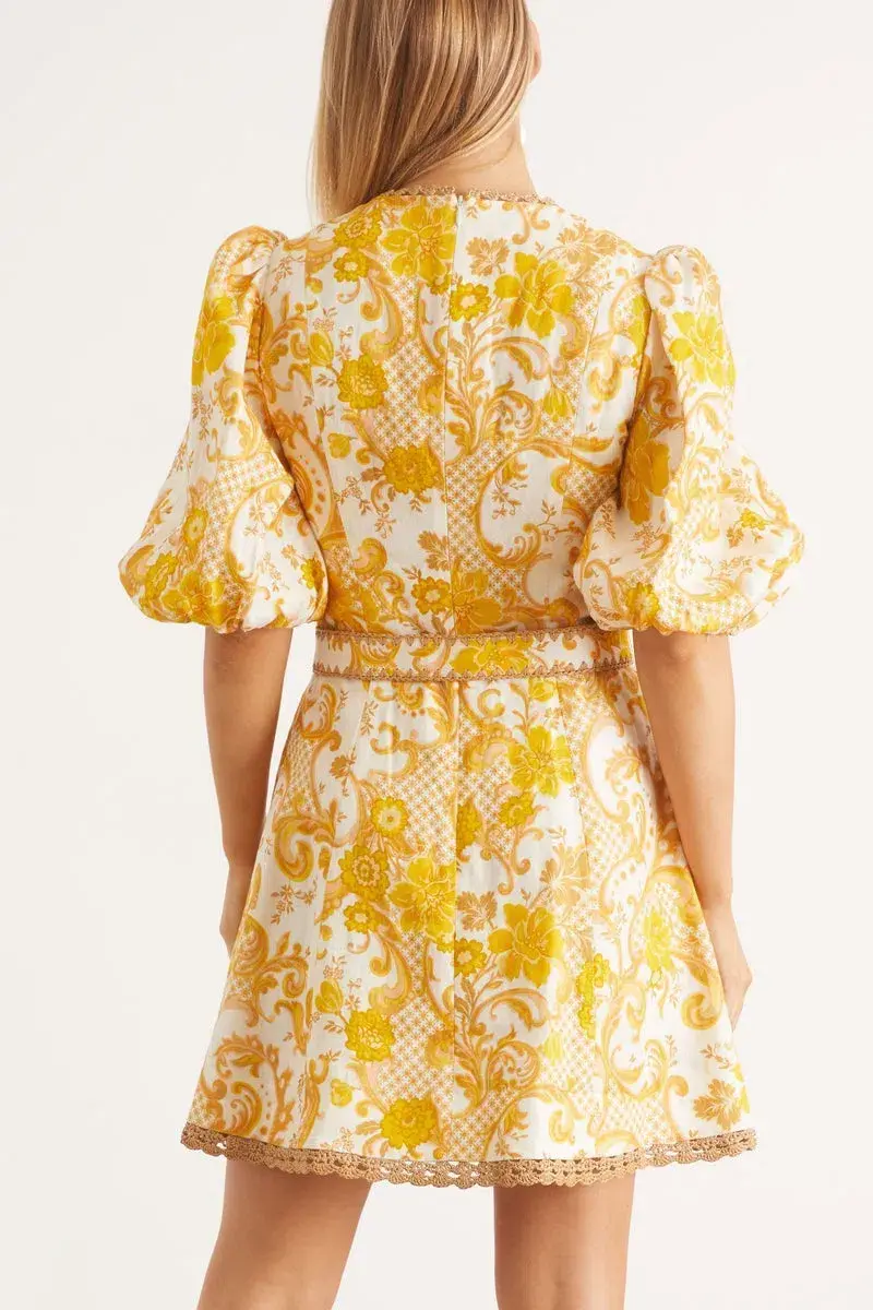 Zimmermann Postcard Mini Dress in Swirl Floral Size 0/AU 8 for rent on The Volte - main image