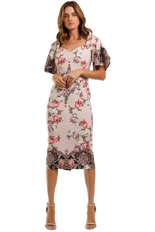Pasduchas Chichi Sleeve Midi Dress Blush Floral Size 10 - Image 1