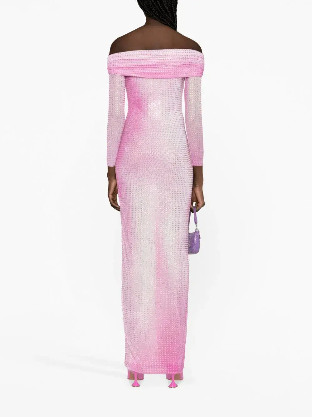 Self Portrait Crystal-Embellished Contour-Print Dress Pink Size 8 for rent on The Volte - main image