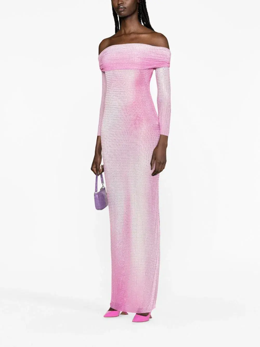 Self Portrait Crystal-Embellished Contour-Print Dress Pink Size 8 - Image 1
