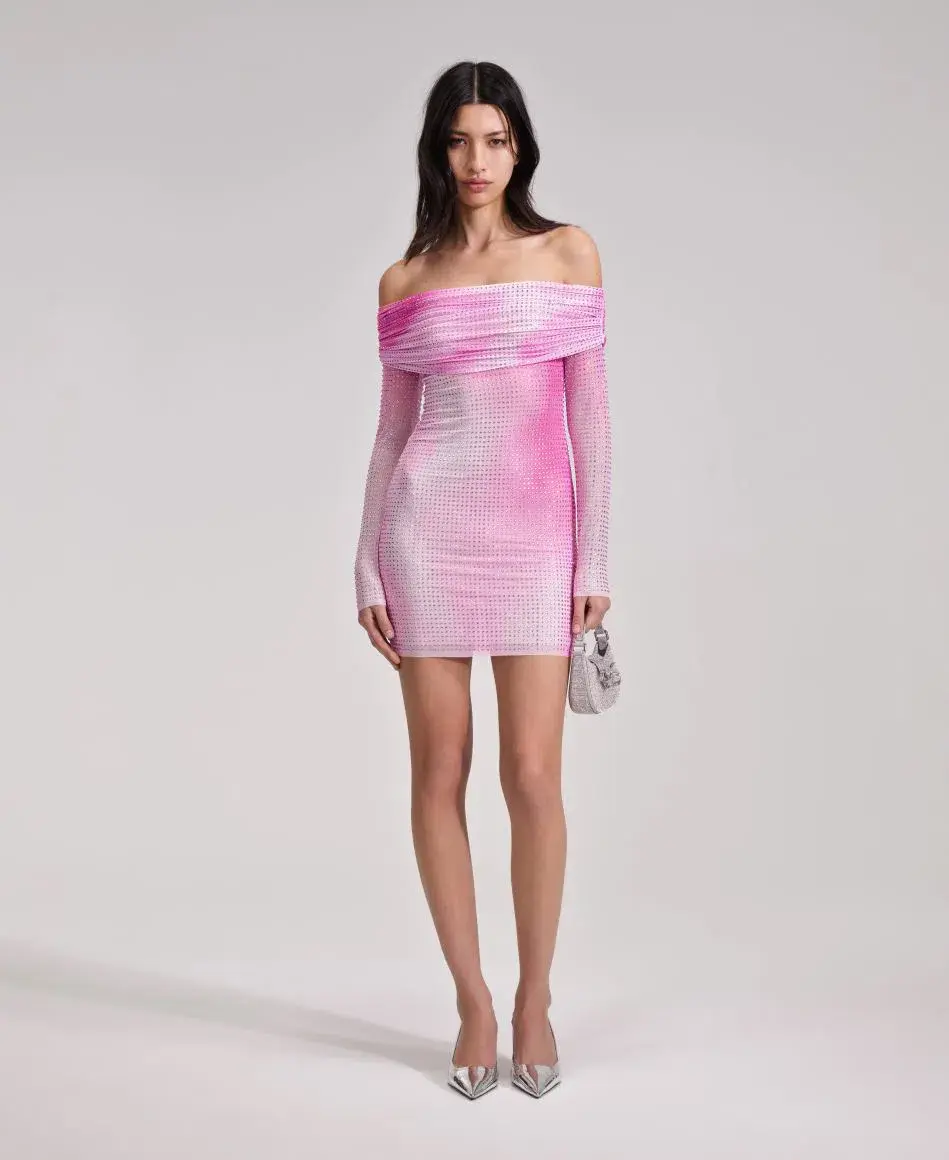Self-Portrait Contour Print Embellished Mini Dress Pink Size 6  - Image 1