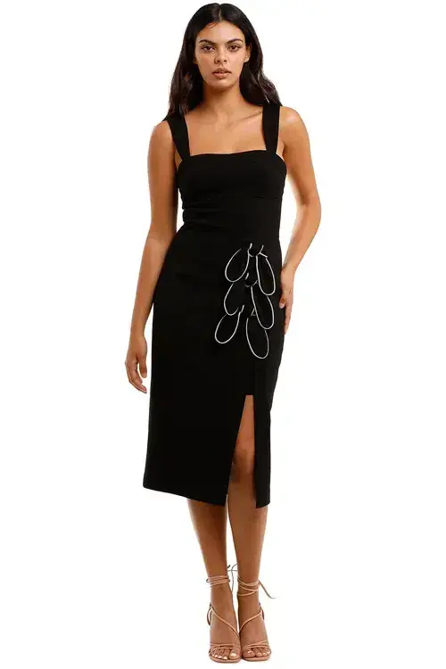 Rebecca Vallance Celeste Tie Midi Dress Black Black Black and White Size 8 - Image 1