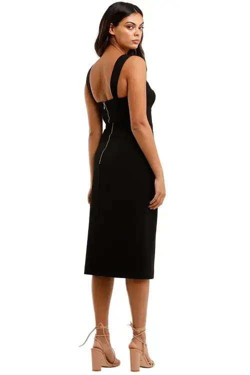 Rebecca Vallance Celeste Tie Midi Dress Black Black Black and White Size 8 - Image 3