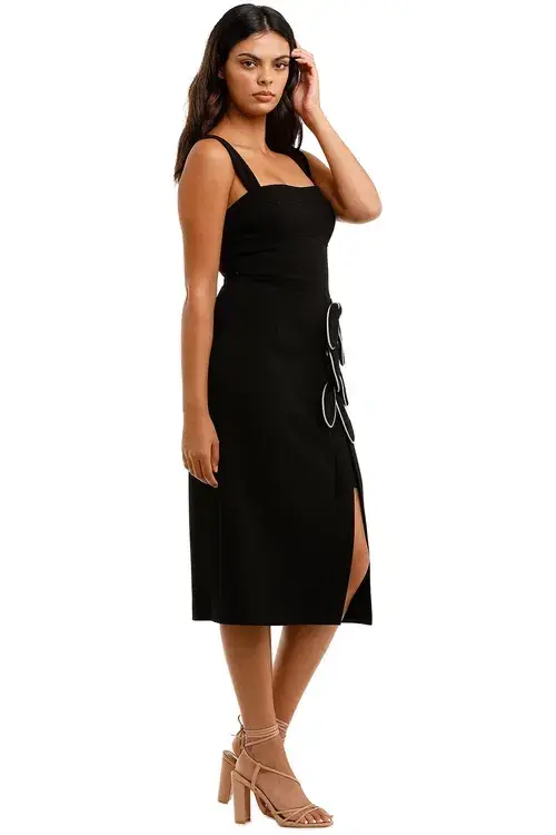 Rebecca Vallance Celeste Tie Midi Dress Black Black Black and White Size 8 - Image 2