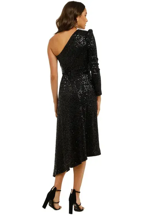 Rebecca Vallance Mona 1 Sleeve Midi Dress Black Black Size 8 for rent on The Volte - main image