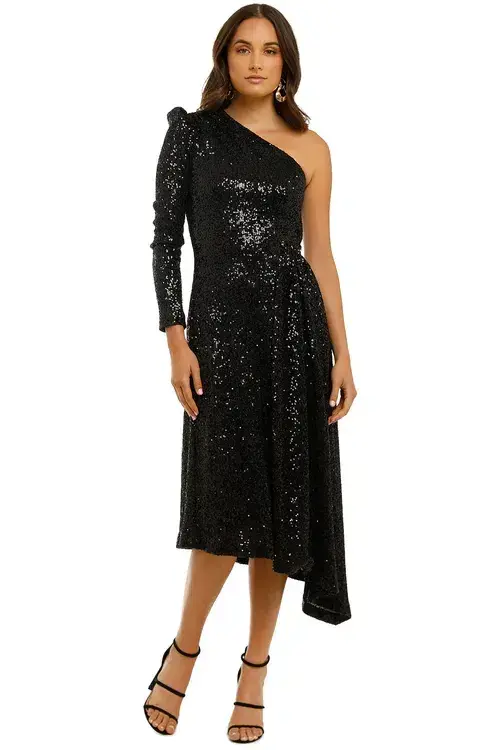 Rebecca Vallance Mona 1 Sleeve Midi Dress Black Black Size 8 - Image 1