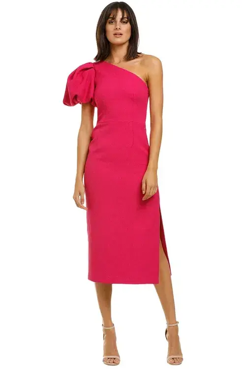 Rebecca Vallance Natalia One Sleeve Midi Dress Magenta Fuschia Pink Size 8 - Image 1