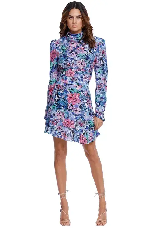 Rebecca Vallance La Violette Mini Dress Blue Multi Print Size 8 - Image 1