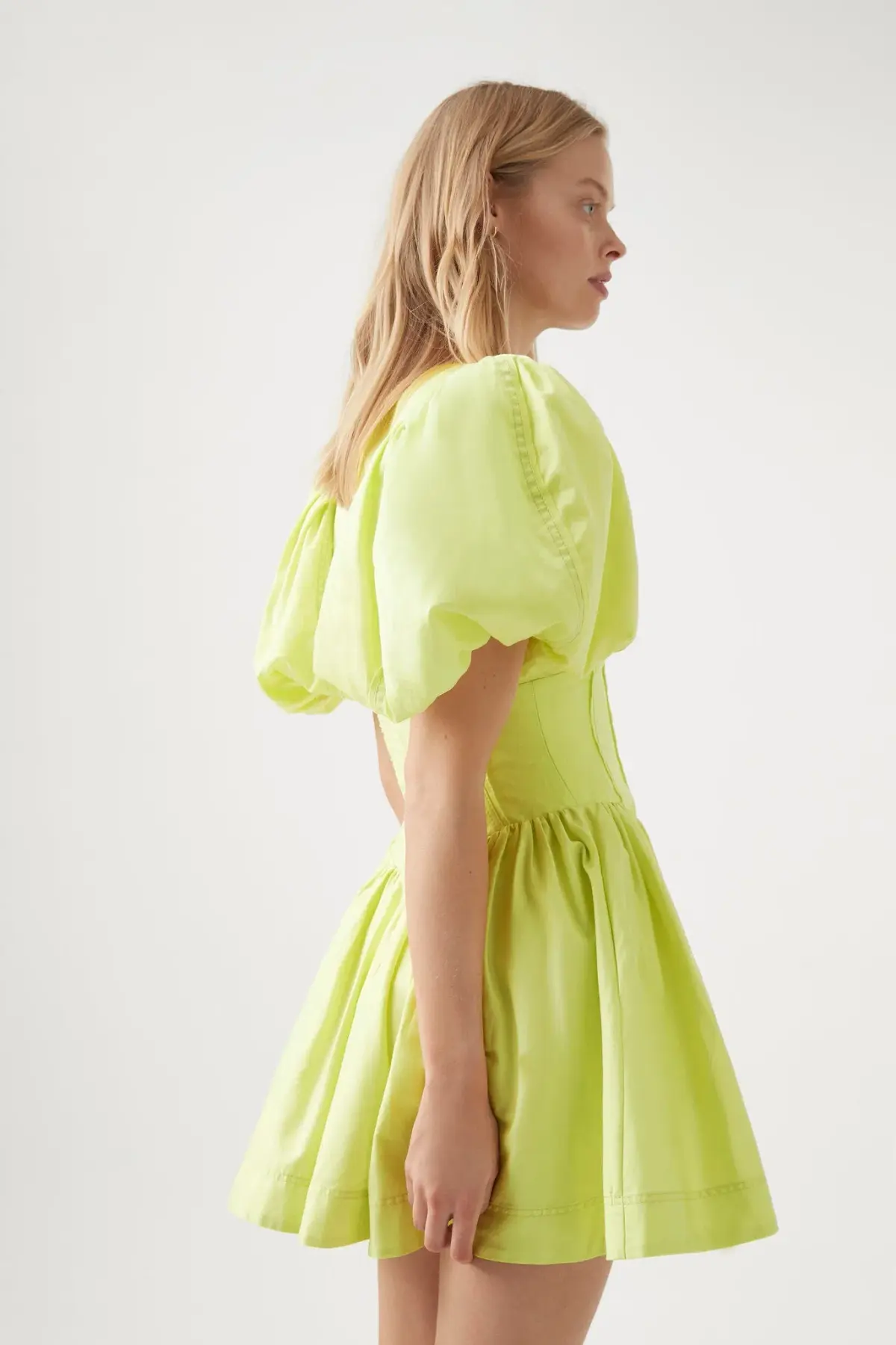 Aje Gianna Puff Sleeve Mini Dress Light Lemon Size 8 - Image 3