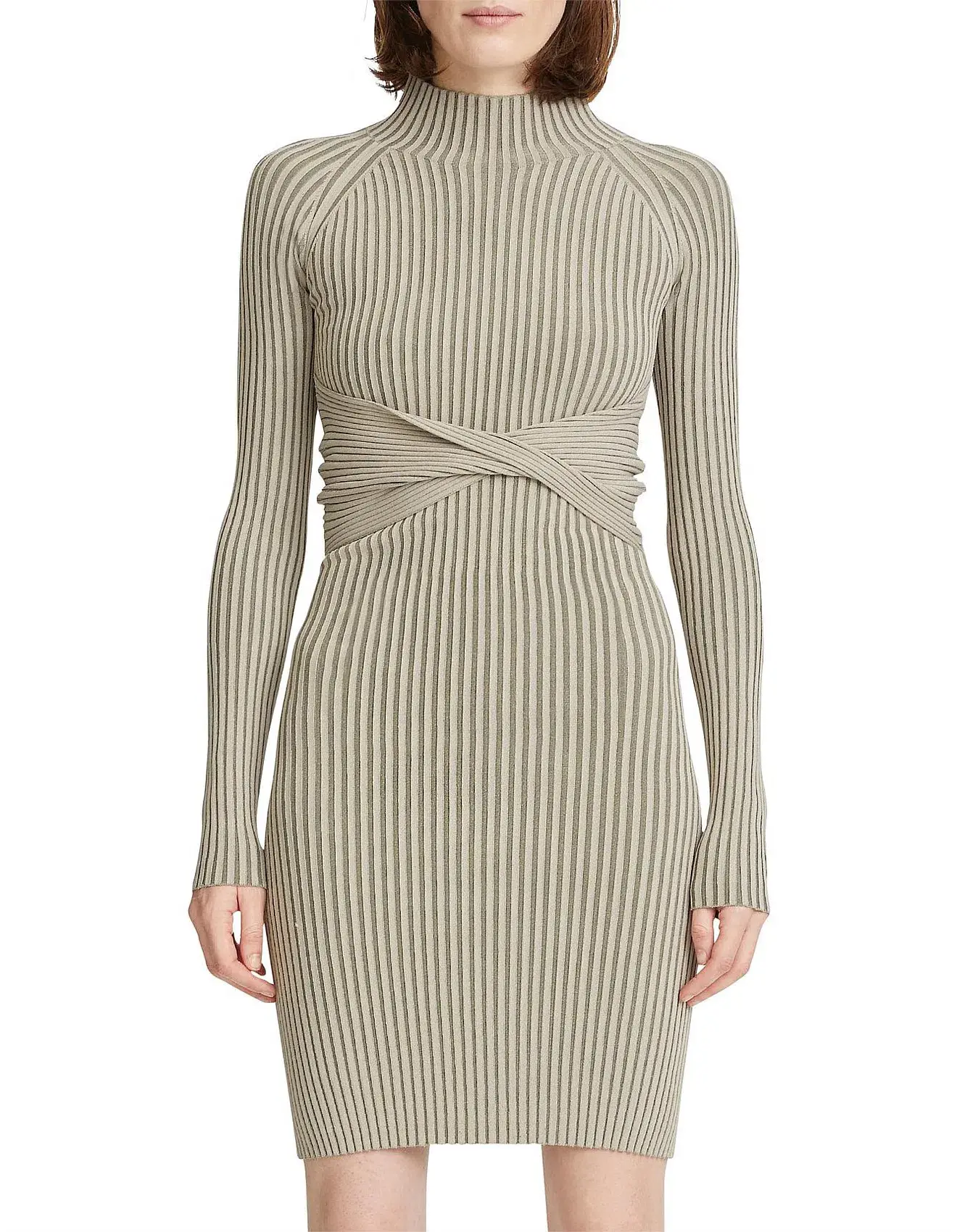 Dion Lee Stripe Rib Twist Dress Taupe/Slate Green Size 8 - Image 1