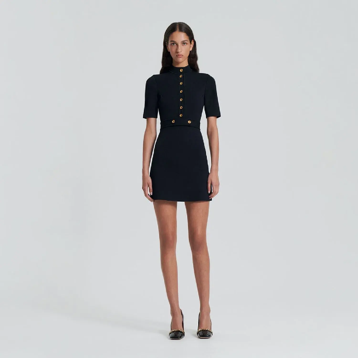 Scanlan Theodore Crepe Knit Mini Dress Black Size 6 - Image 3