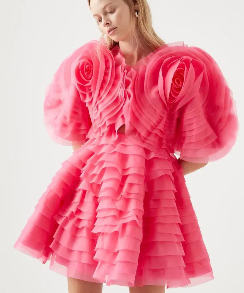 Aje Amour Ruffle Mini Dress Berry Pink Size 10  - Image 2