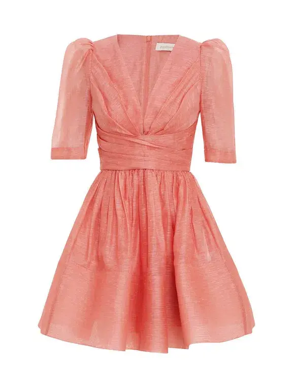 Zimmermann The Wonderland Sleeved Mini Dress in Guava  Size 3/Au 14 - Image 3