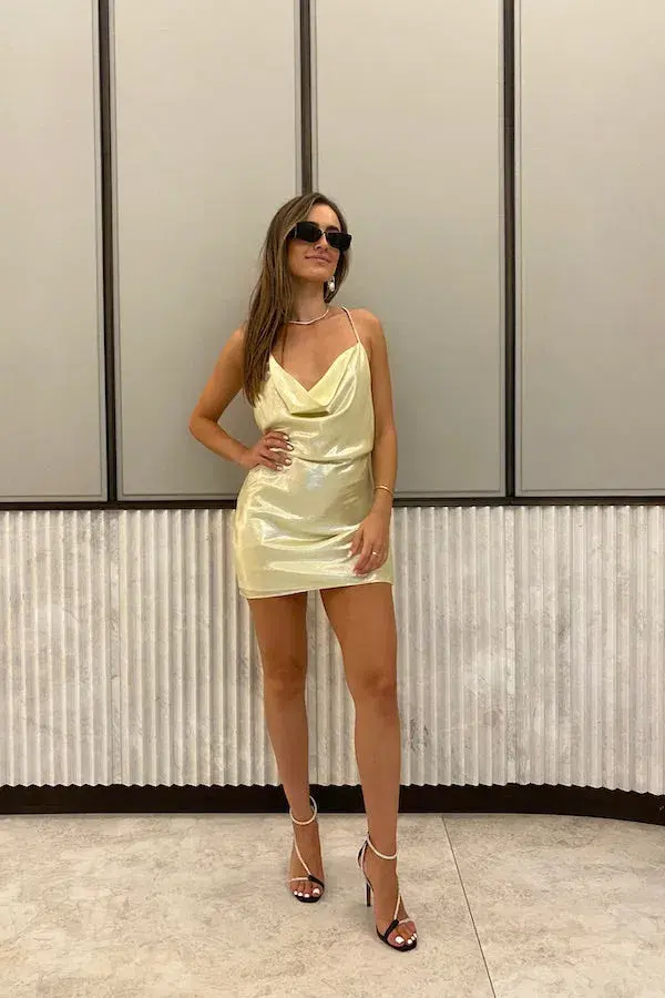 Michael Lo Sordo Nicole Drape Bias Mini Dress Gold Size 8 - Image 1