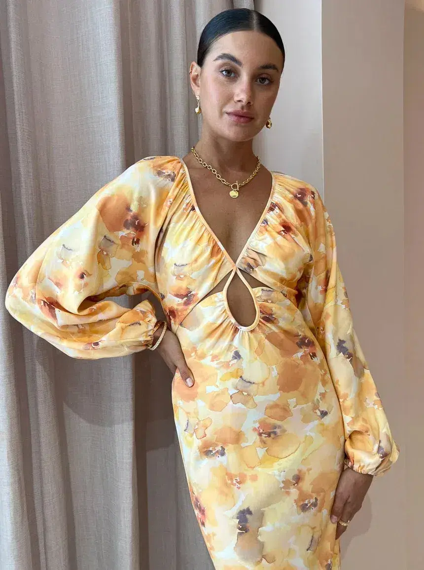 Significant Other Libby Long Sleeve Midi Dress Floral Size 8  - Image 2
