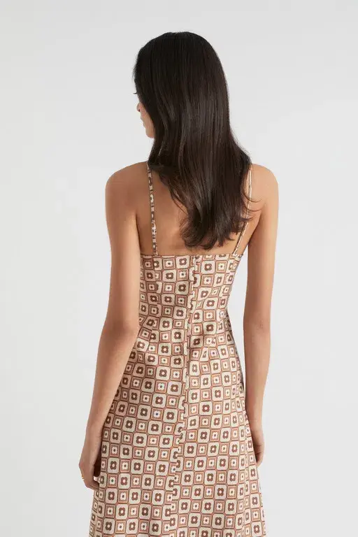 Seed Heritage Floral Geo Midi Dress Beige Size AU 8 - Image 2