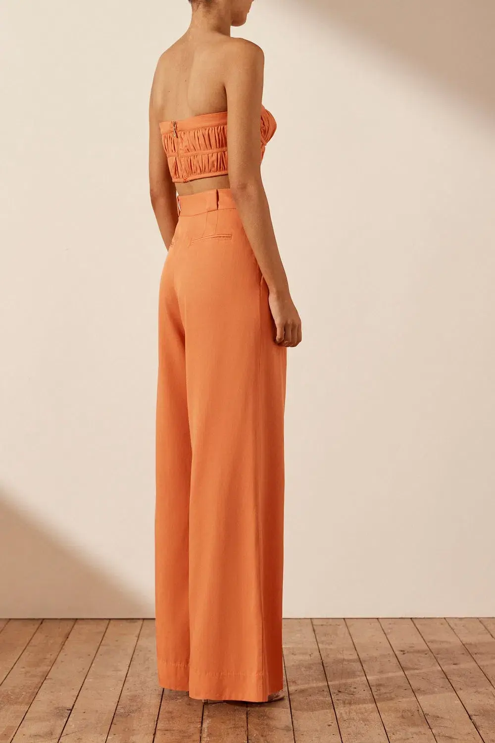 Shona Joy Sara Tailored Wide Leg Pant & Strapless Bustier Orange Size AU 10 - Image 2
