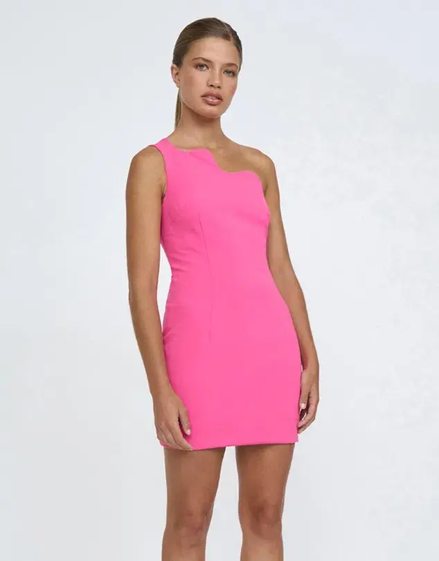 By Johnny Wave One Shoulder Mini Dress Pink Size AU 12  - Image 2