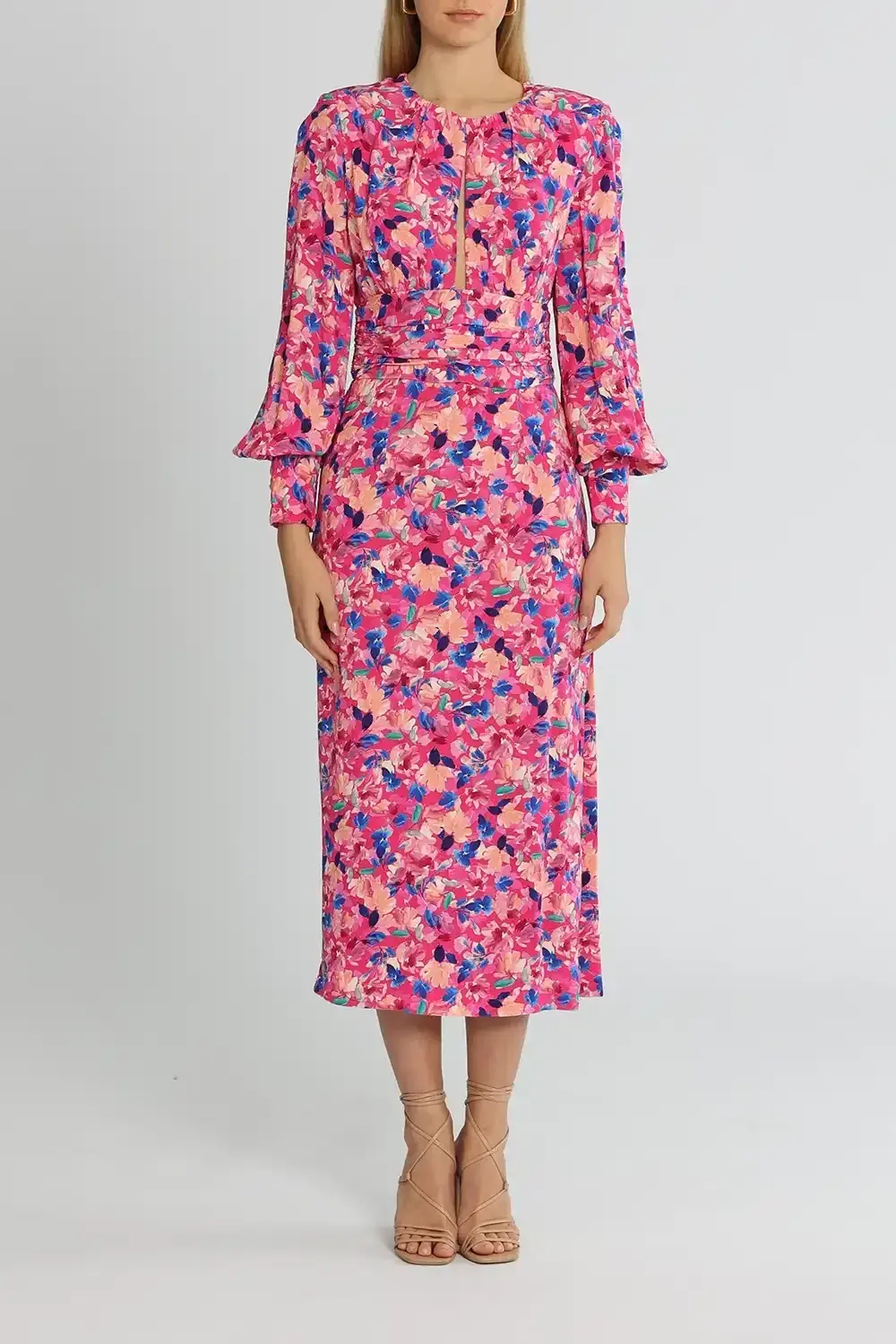 Rebecca Vallance Little Havana Midi Dress Pink Print Size AU 14 - Image 1