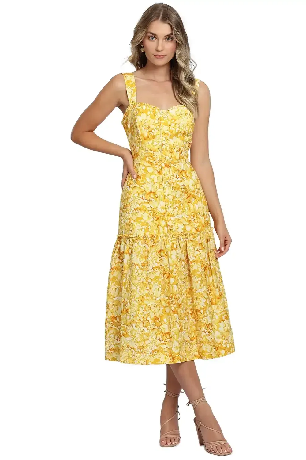 Rebecca Vallance Gialla Midi Print Yellow Size AU 12 - Image 1
