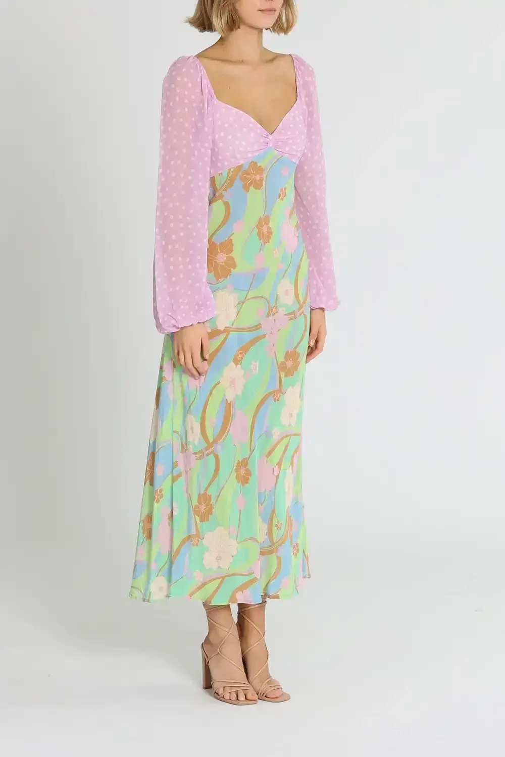 Rixo London Gio Jewel Midi Dress Multi Print Size AU 12 for rent on The Volte - main image