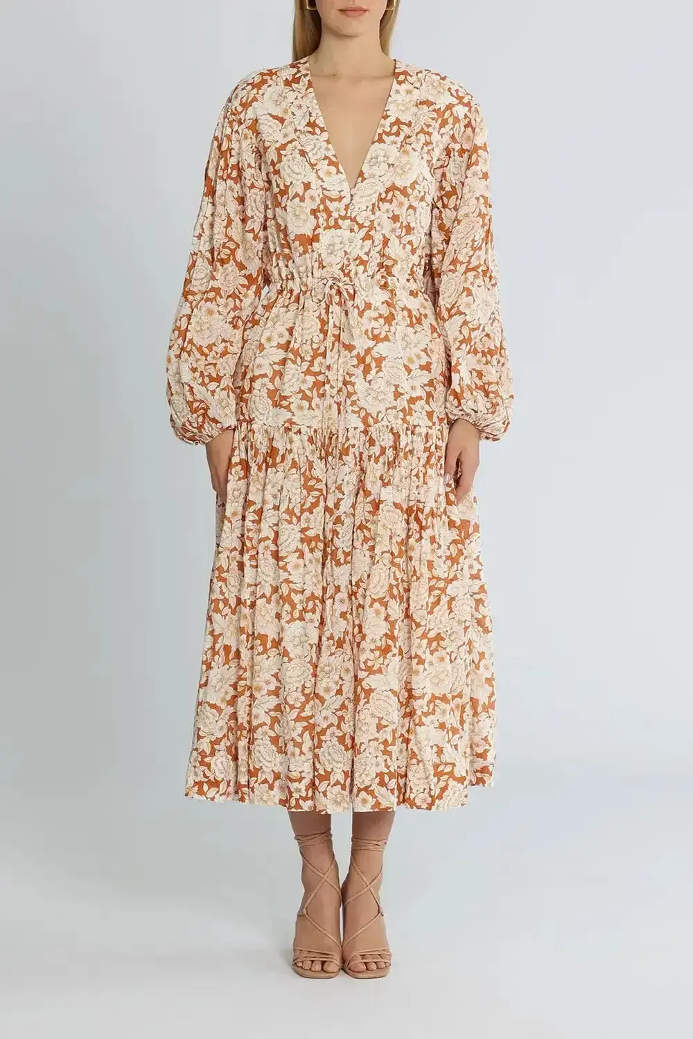 Shona Joy Flor Midi Dress Orange Print Size AU 10 - Image 1