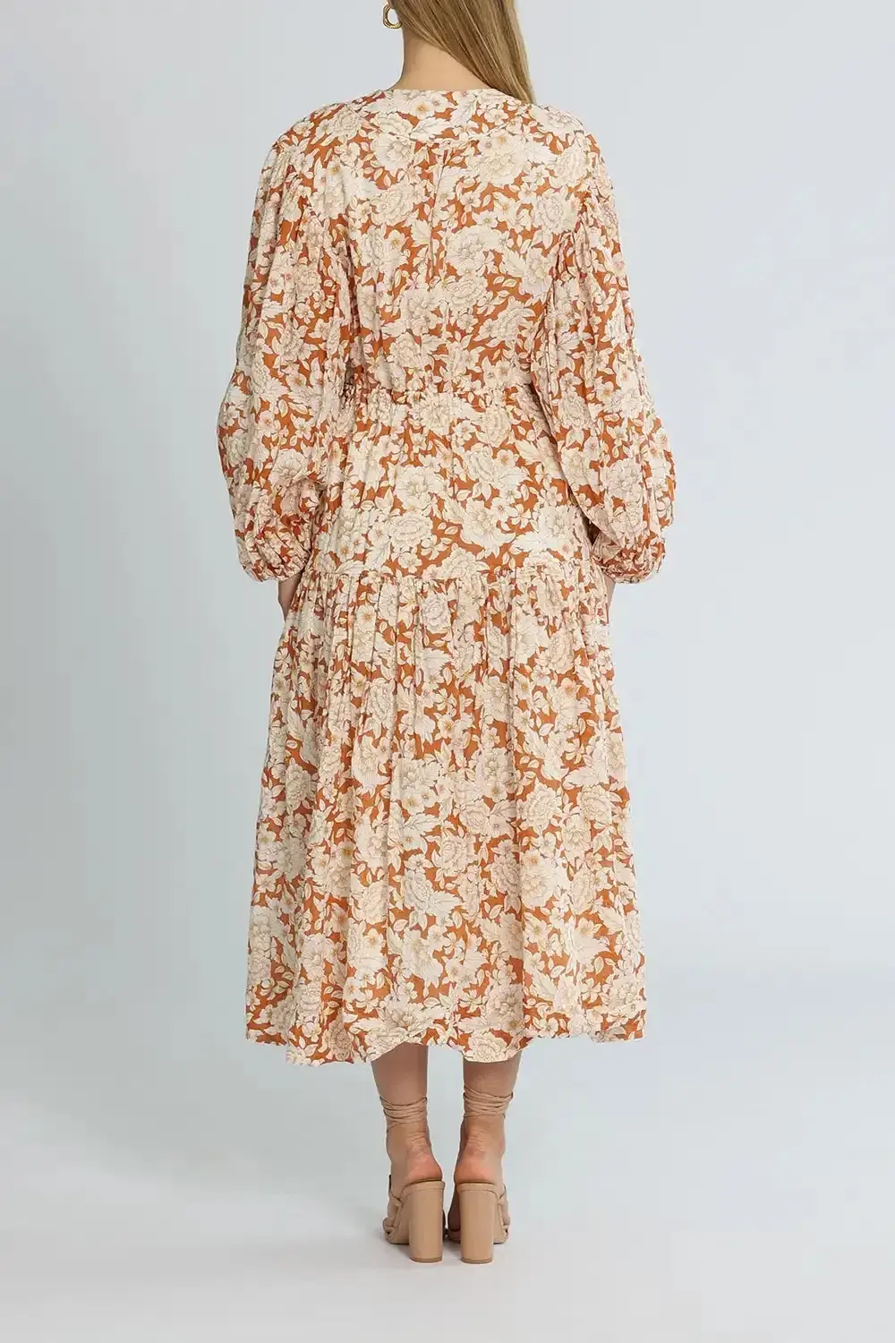 Shona Joy Flor Midi Dress Orange Print Size AU 10 - Image 2
